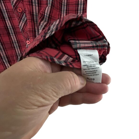 Guess Men's Slim Fit Red Plaid Button-Up Long Sleeve Shirt XL Casual Road Trip - Picture 3 of 8